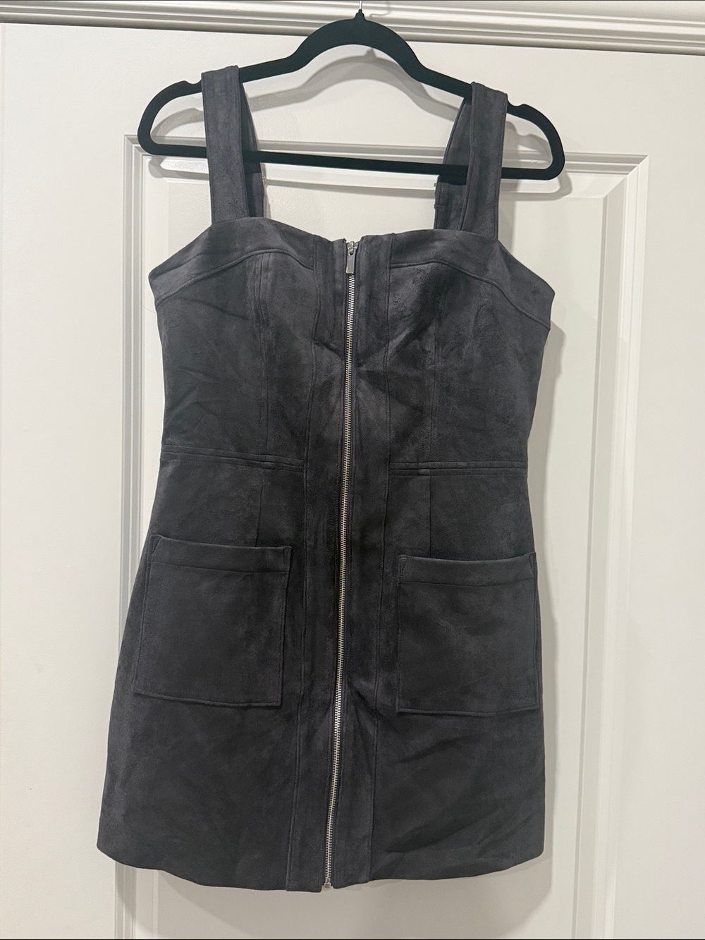 Amanda Uprichard Charcoal Zip-Front Suede Mini Dress